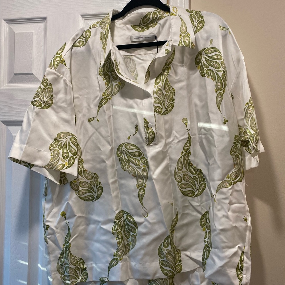 Christopher Esber matching silk shirt and skirt